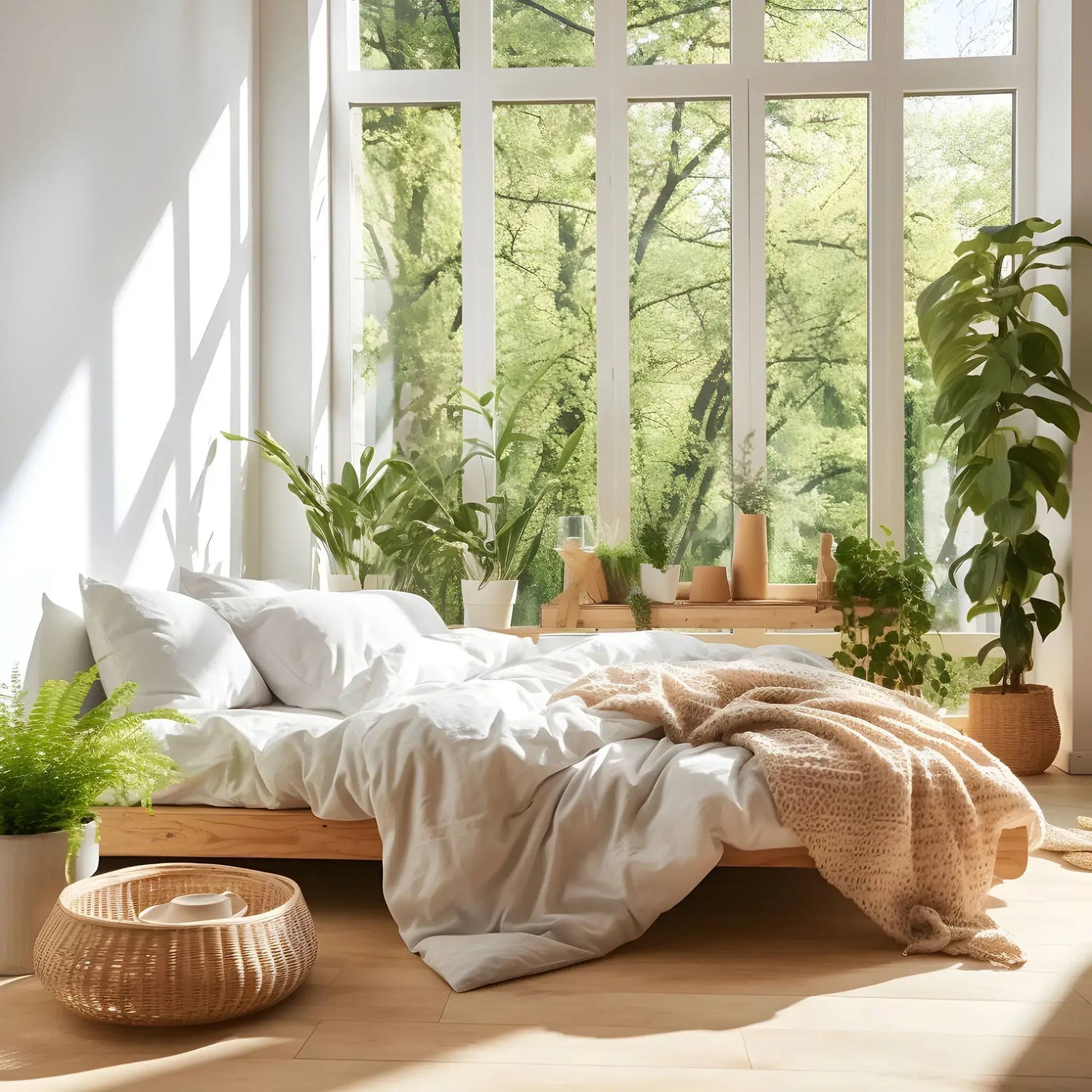 Organic wool comforter and sheets on bed – regenerative bedding collection Antipodean Home