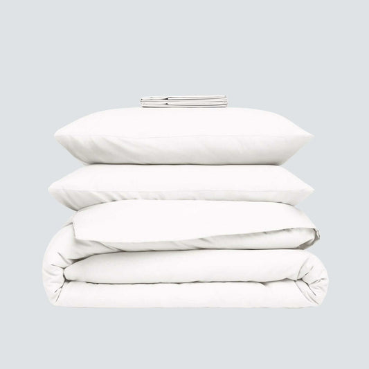 Sustainable & regenerative bedding bundle — organic wool comforter with cotton sheets, breathable and eco-friendly.