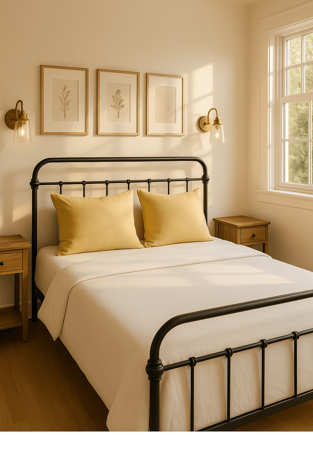 Sustainable wool comforter on bed with organic cotton cover in serene, minimalist bedroom